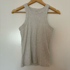 Z Supply Ribbed Cotton Racerback Cropped Tank in Gray Marl